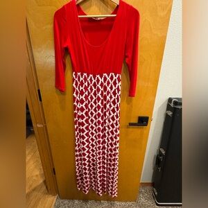 Modern Vintage Red and White Long Sleeve Dress